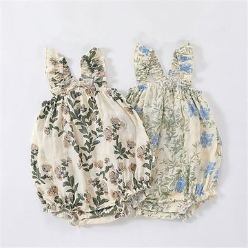 Baby Flower Leaves Suspenders Bodysuit