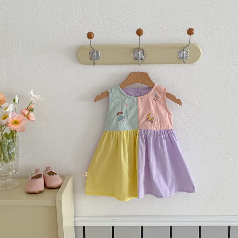 Baby Toddler Color Block Embroidered Dress