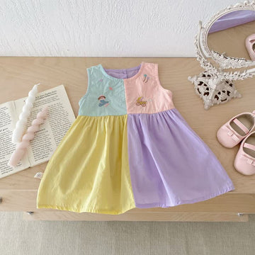 Baby Toddler Color Block Embroidered Dress