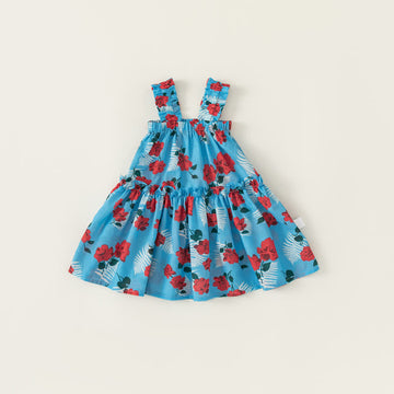 Toddler Design Rose Suspenders Blue Dress