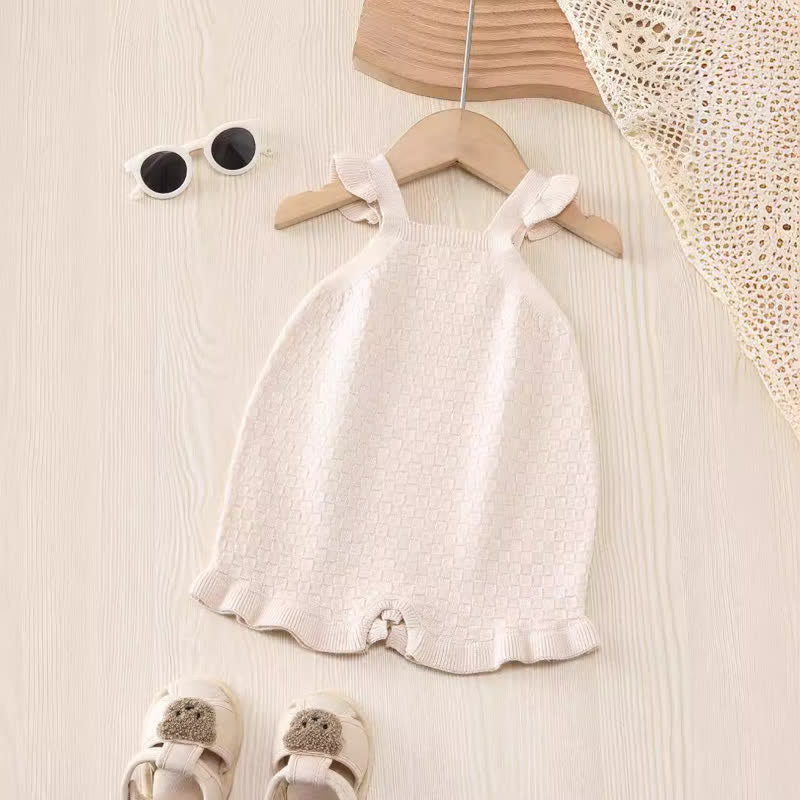 Baby Solid Color Knitted Beige Romper