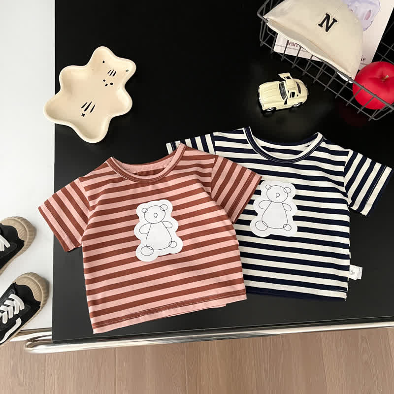 Baby Striped Simple Line Bear T-shirt