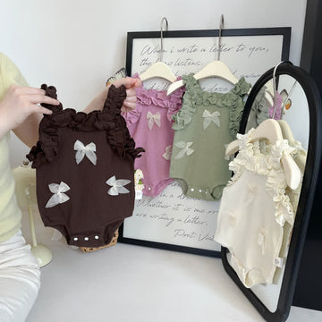 Baby Sweet Pleated Lace Bows Bodysuit