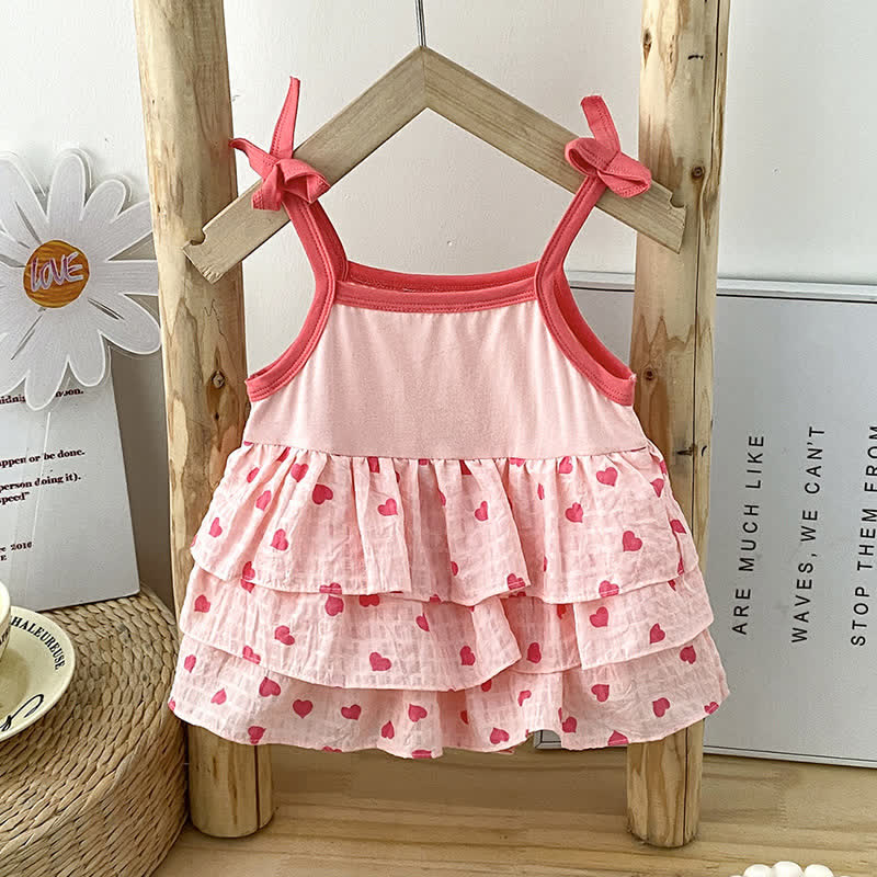 Baby Pink Heart Layered Suspenders Bodysuit