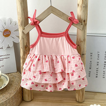 Baby Pink Heart Layered Suspenders Bodysuit