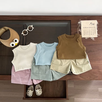 Baby Casual Solid Color Tank Top/Shorts