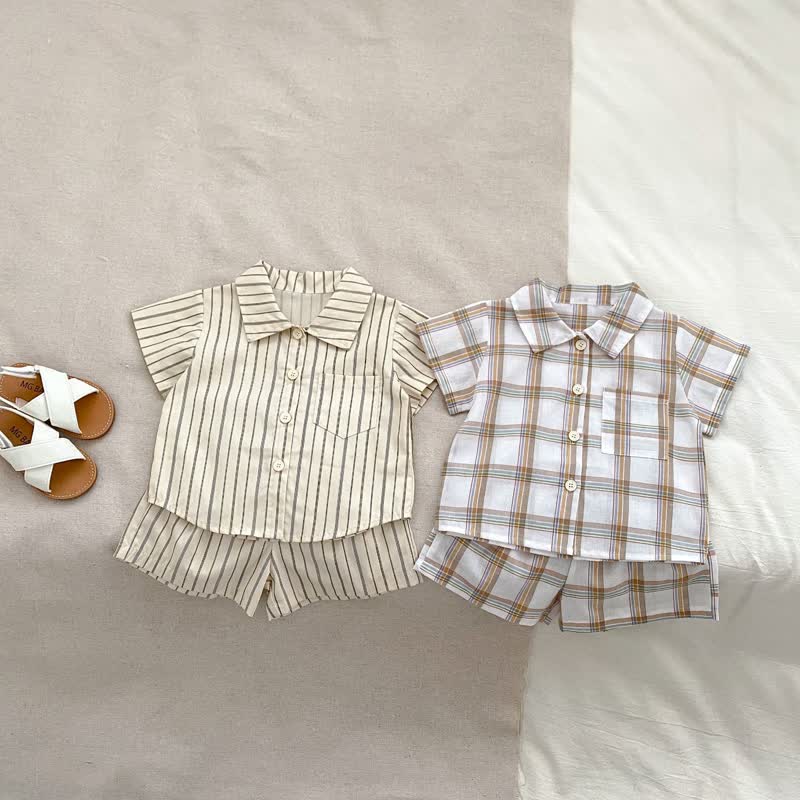 Baby 2-Piece Vertical Striped Plaid Polo Set