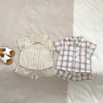 Baby 2-Piece Vertical Striped Plaid Polo Set