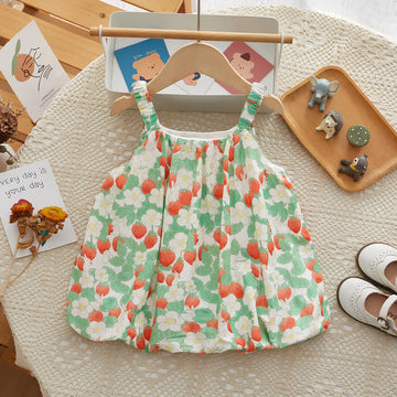 Baby Strawberry Bunny Flower Suspenders Dress