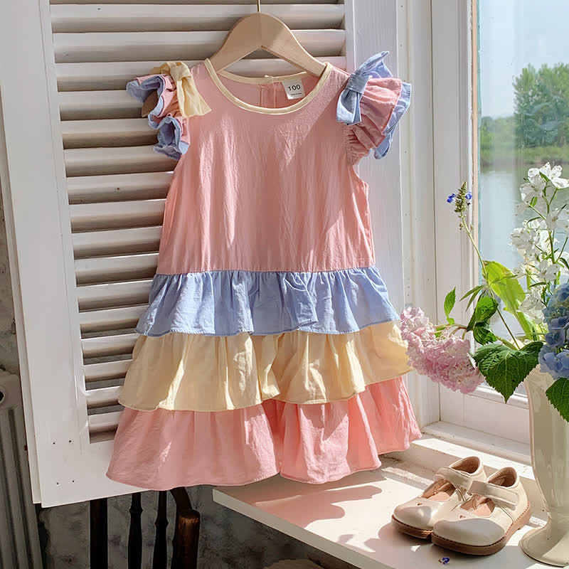 Toddler Sweet Layered Macaron Color Dress