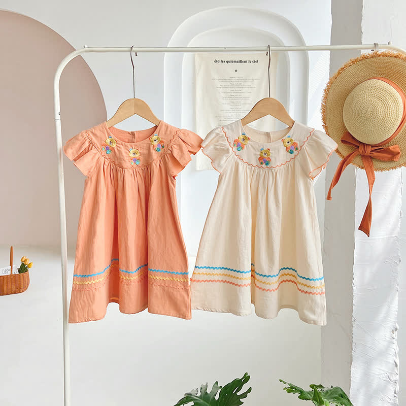 Toddler Embroidered Bear Ruffled Lovely Dress