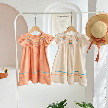 Toddler Embroidered Bear Ruffled Lovely Dress