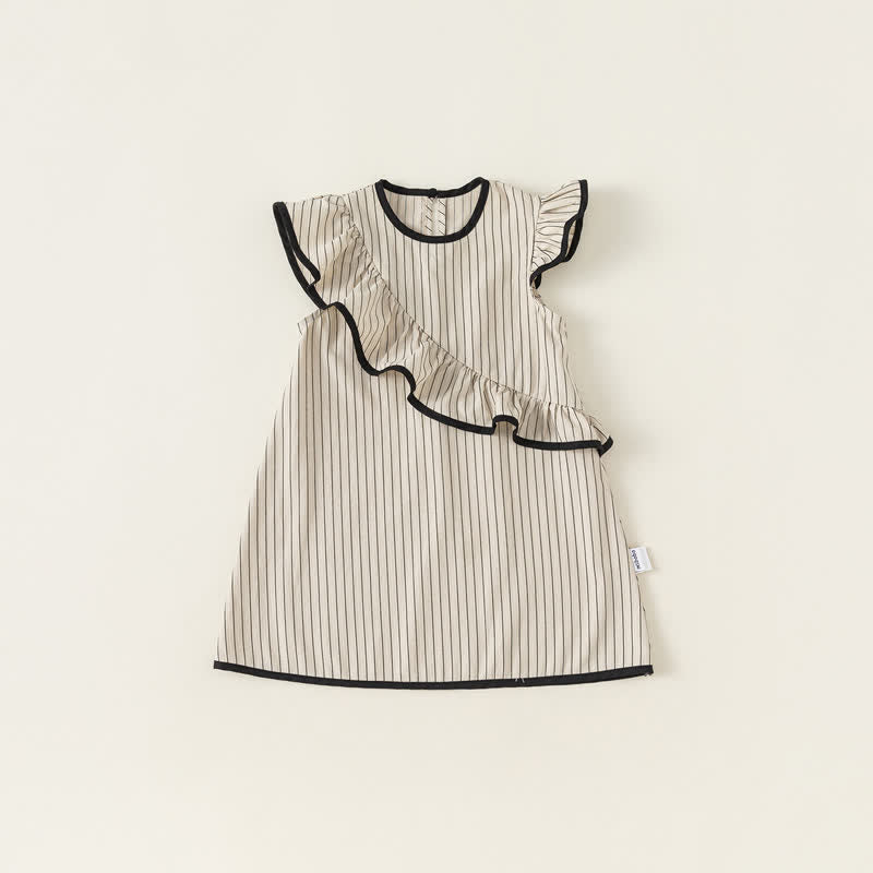 Toddler Apricot Vertical Striped Ruffled Dress