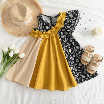 Toddler Design Splicing Vintage Flower Dress