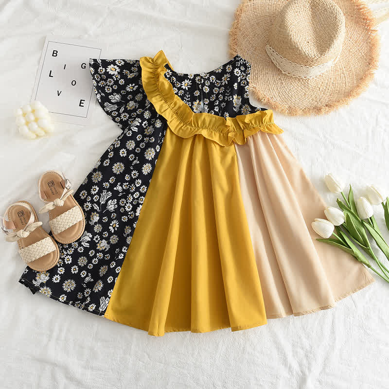 Toddler Design Splicing Vintage Flower Dress