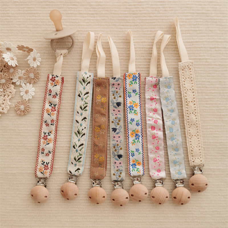 Baby Embroidered Floral Pacifier Clip
