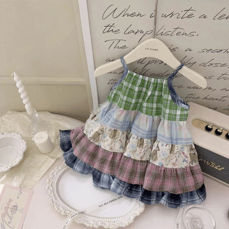 Toddler Vacation Style Plaid Layered Dress