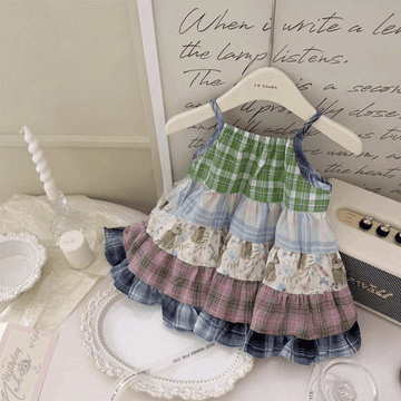 Toddler Vacation Style Plaid Layered Dress