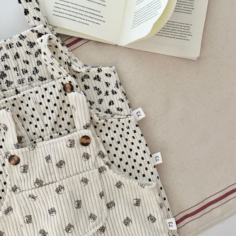 Baby Corduroy Flower Plaid Dog Overalls