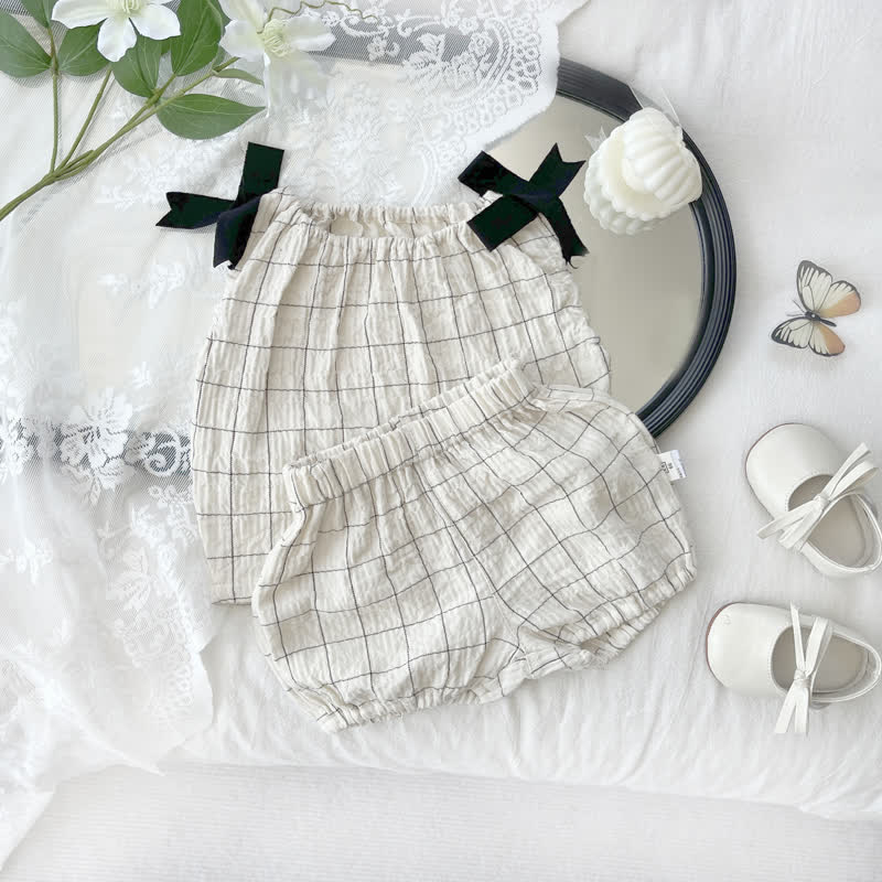 Baby 2-Piece Bows Plaid White Set