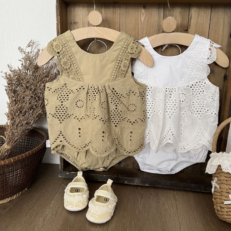 Baby 2-Piece Solid Color Hollow Out Set