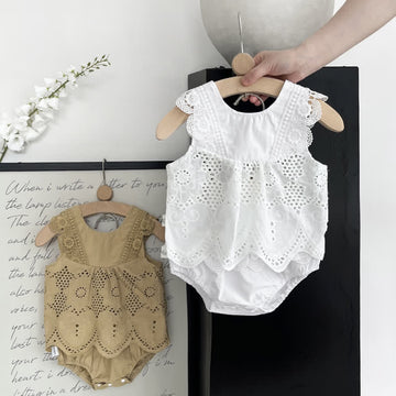 Baby 2-Piece Solid Color Hollow Out Set