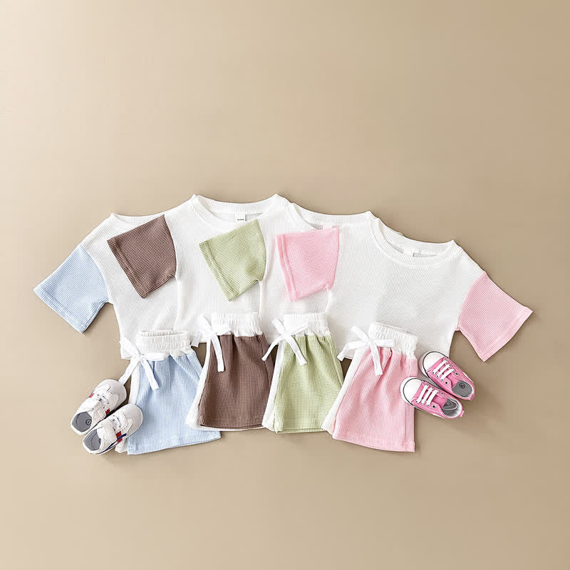 Baby 2-Piece Contrast Sleeves Waffle Set
