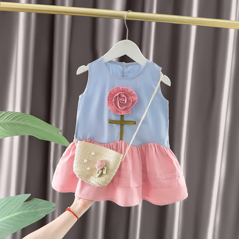 Toddler Sleeveless Flower Dress with Bag