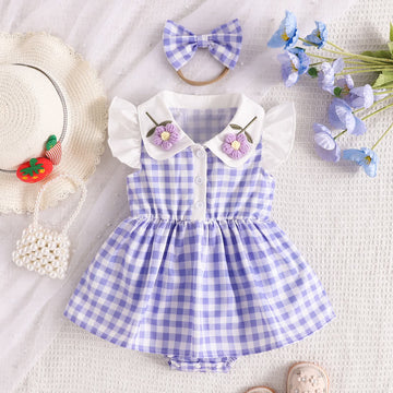 Baby Purple Plaid Bodysuit with Hair Tie