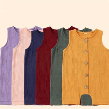Baby Solid Color Button Sleeveless Romper