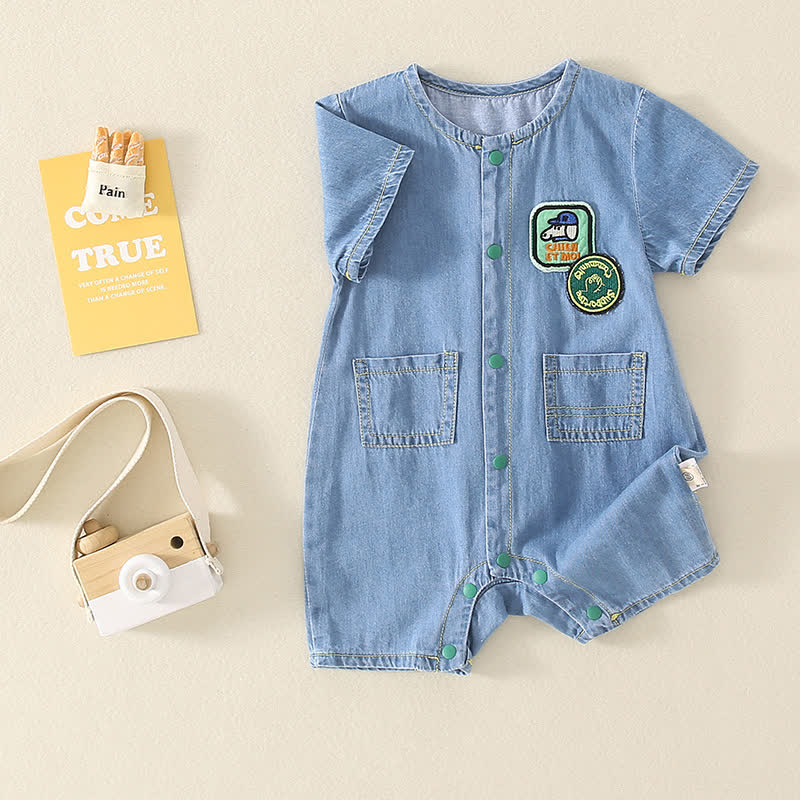 Baby Dog Patch Denim Blue Romper