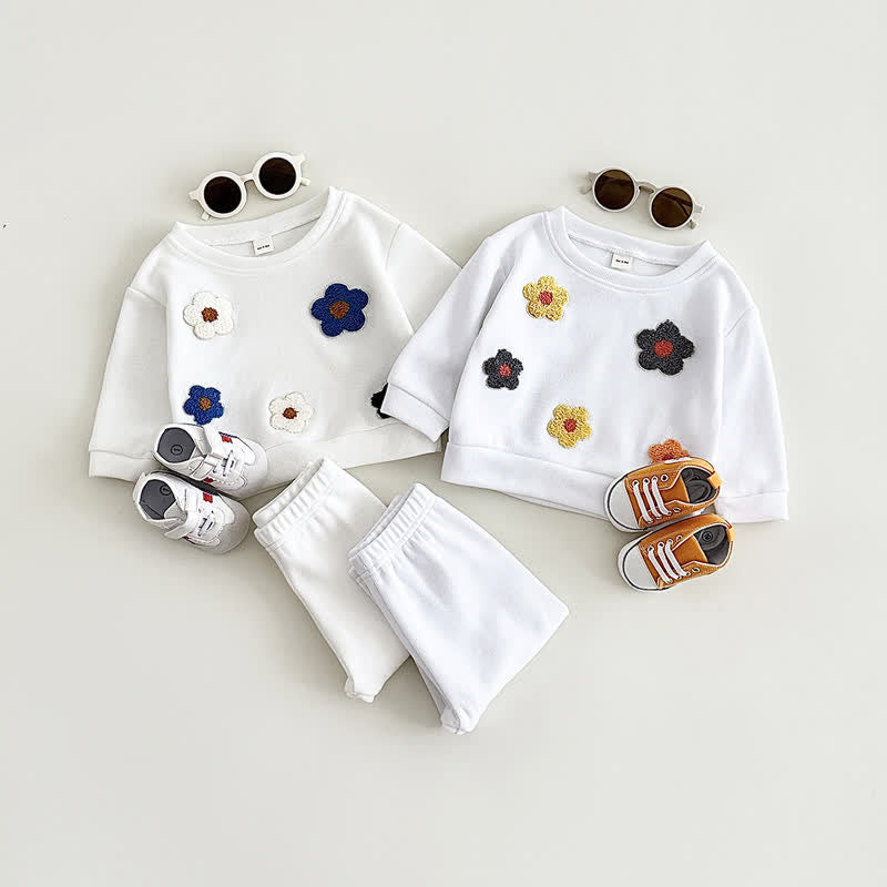 Baby 2-Piece Embroidered Flower Sweatsuit Set