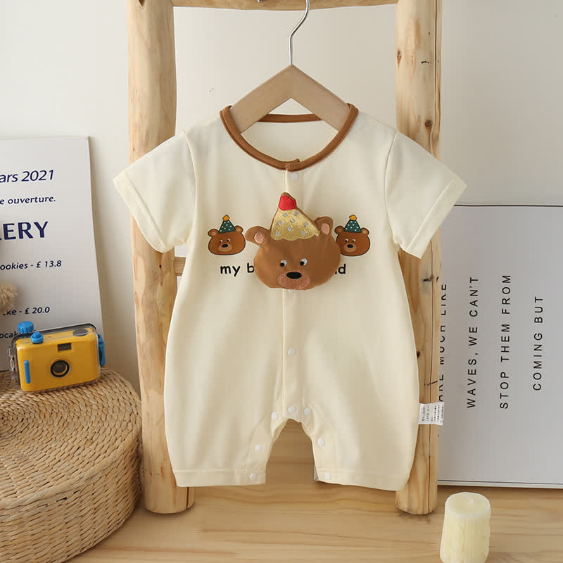 Baby Lovely Bear Slogan Beige Romper