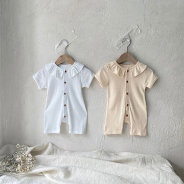 Baby Heart Solid Color Button Romper