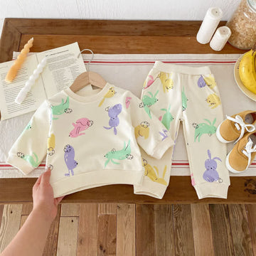 Baby 2-Piece Colorful Bunny Beige Set