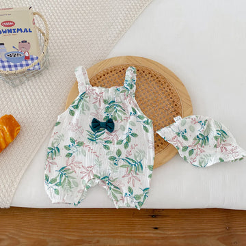 Baby Green Leaf Bow Romper with Hat