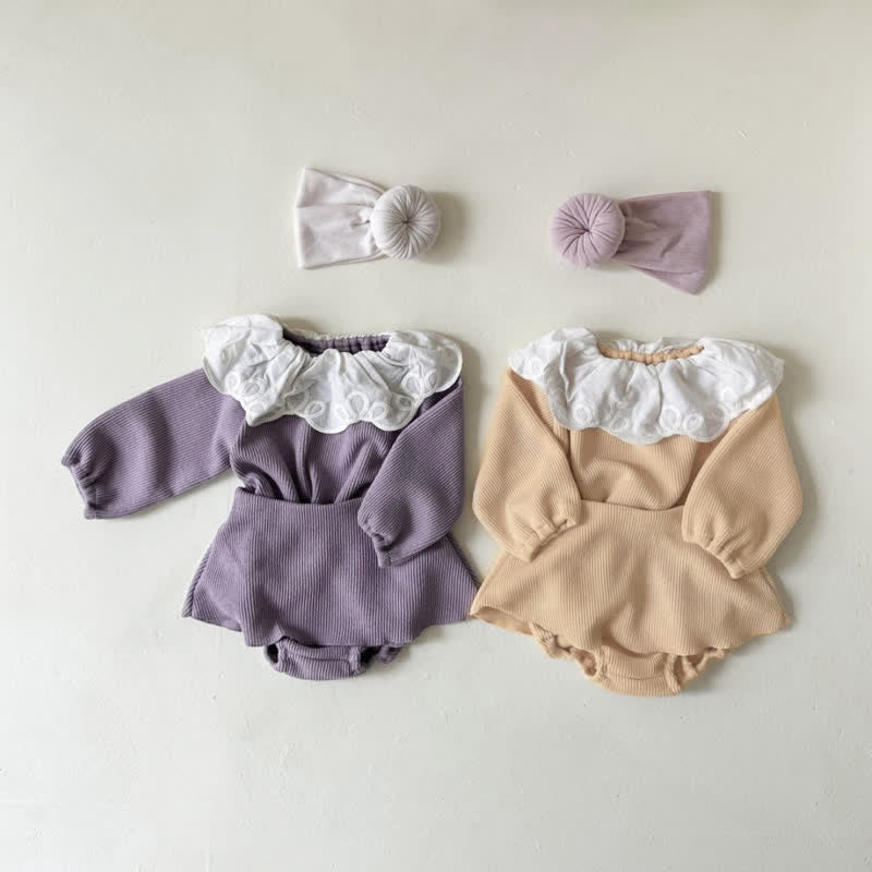 Baby 2-Piece Lapels Ribbed Sweet Set
