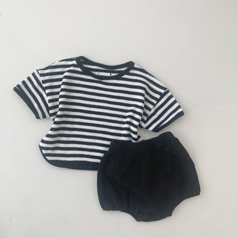 Baby 2-Piece Black Striped Waffle Set