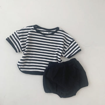 Baby 2-Piece Black Striped Waffle Set