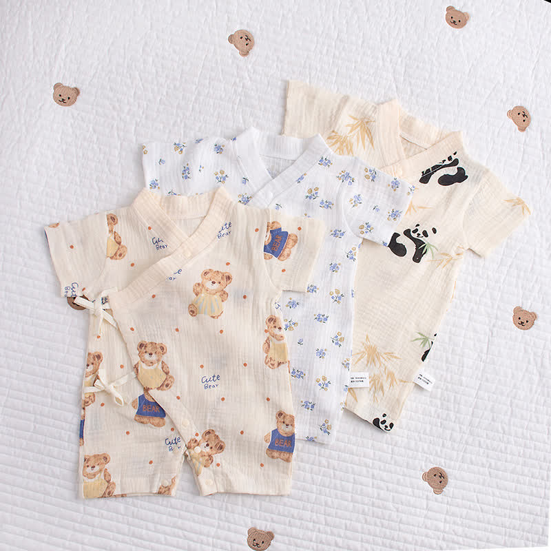 CUTE BEAR Baby Panda Flower Kimono Romper