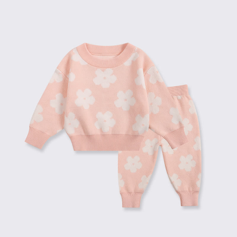 Baby 2-Piece Pink Flower Knitted Set