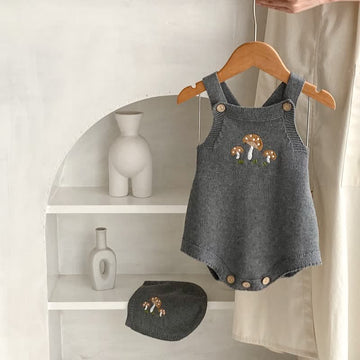 Baby Knitted Mushroom Dark Grey Bodysuit