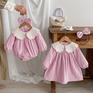 Baby Toddler Purple Bodysuit Dress with headband