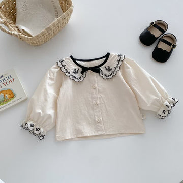 Baby Embroidered Flower Beige Blouse