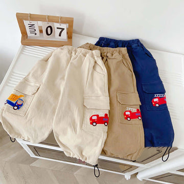 Toddler Embroidered Car Drawstring Pants