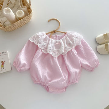 Baby Pink Lace Lapels Bodysuit