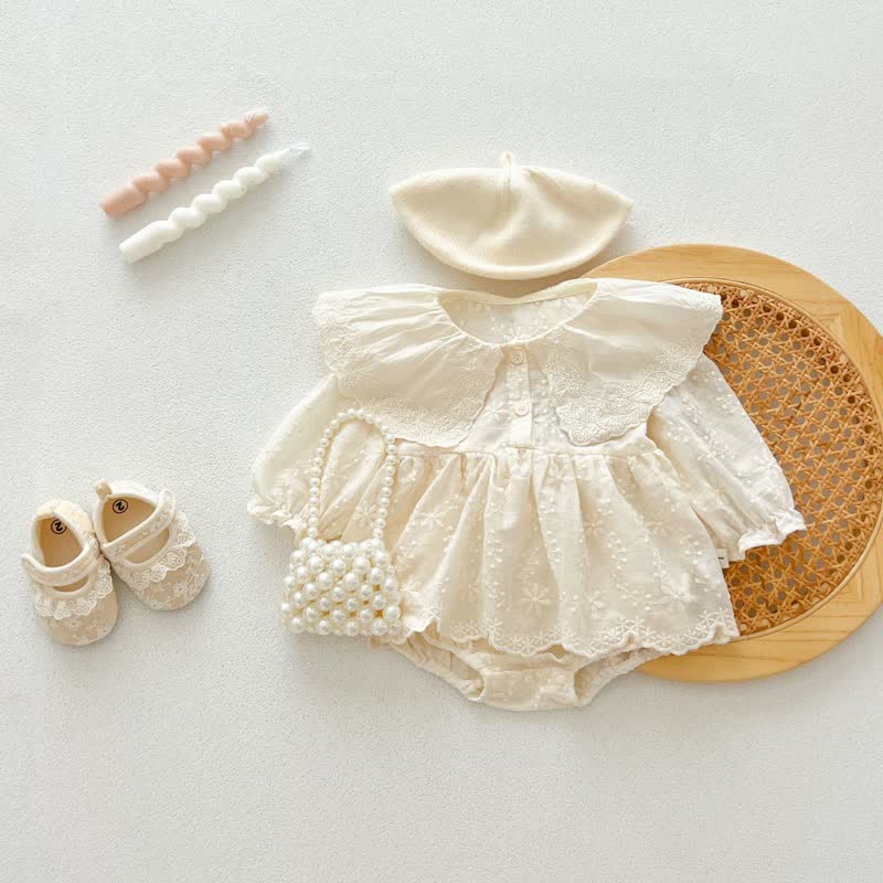 Baby Embroidered Flower Solid Color Bodysuit