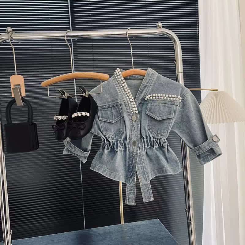 Toddler Girl Faux Pearl Denim Coat