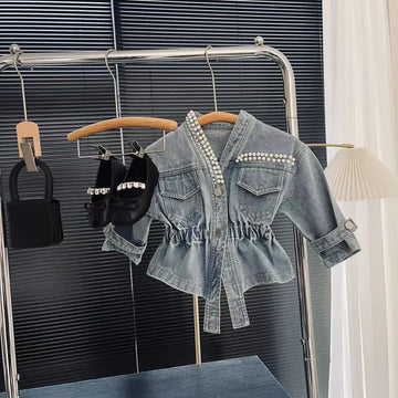 Toddler Girl Faux Pearl Denim Coat