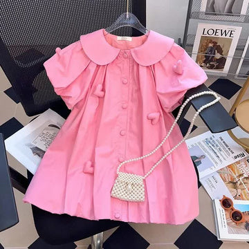 Kid Girl Pink Doll Collar Dress